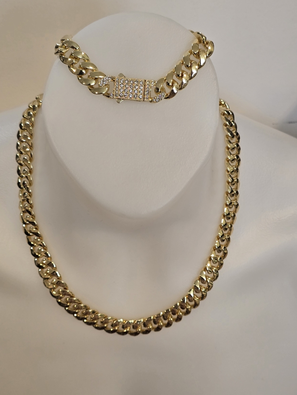 NWT Gold-Tone Cuban Link Set: 20" Necklace & 8" Bracelet - Iced-Out VVS CZ C
